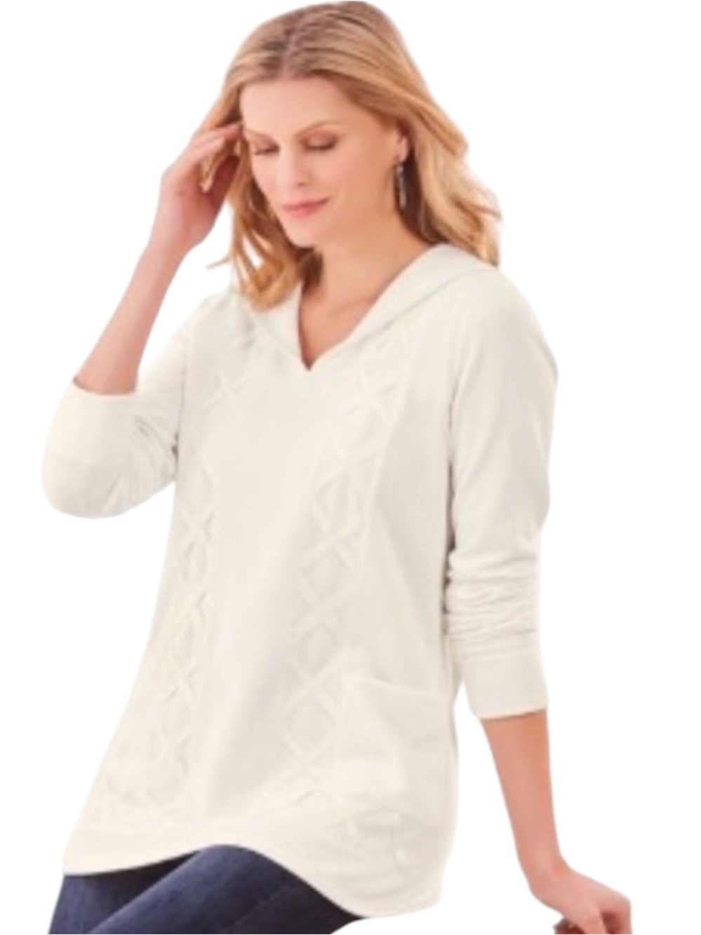Soft Surroundings White size XL Pullover Sweater with Braided Trim